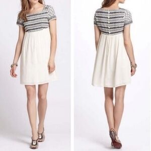 Anthropologie HD Paris Embroidered Baby Doll Mini Dress Short Sleeve Scoop Neck